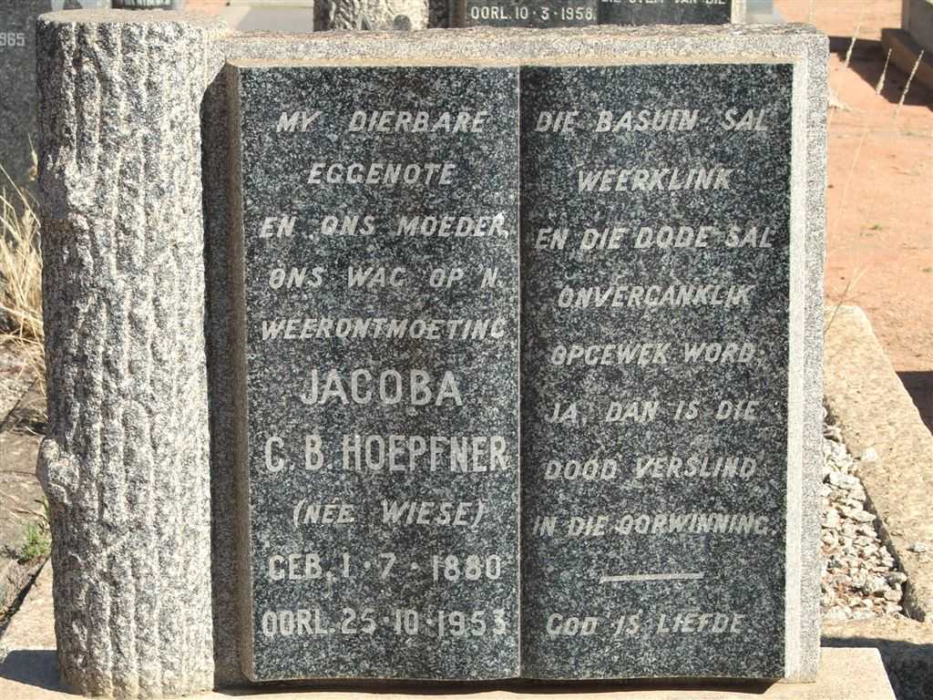 HOEPFNER Jacoba C.B. nee WIESE 1880-1953
