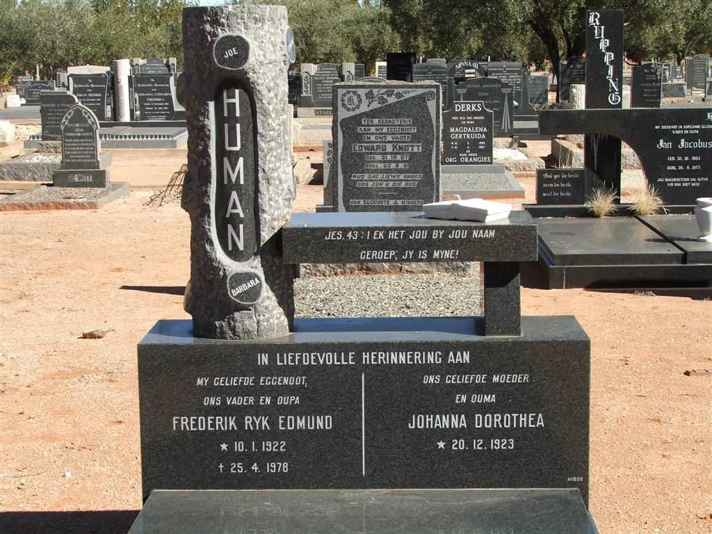 HUMAN Frederik Ryk Edmund 1922-1978 &amp; Johanna Dorothea 1923-