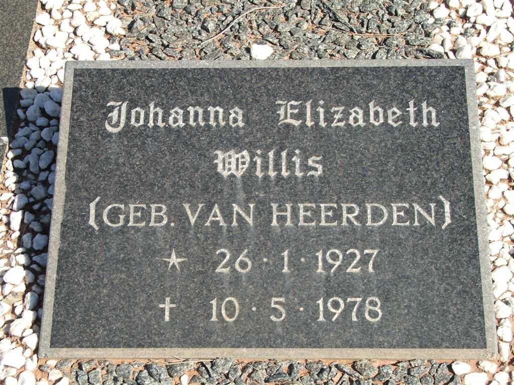 WILLIS Johanna Elizabeth nee VAN HEERDEN 1927-1978