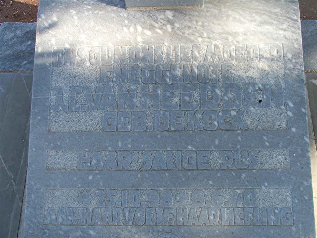 HEERDEN J. C., van nee DE KOCK 1898-1940
