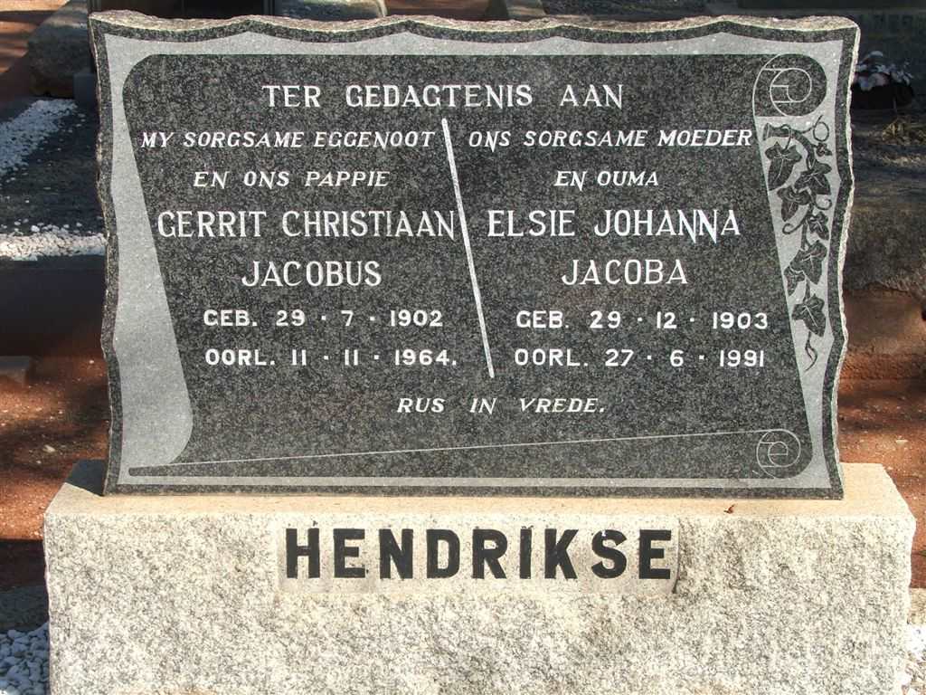 HENDRIKSE Gerrit Christiaan Jacobus 1902-1964 &amp; Elsie Johanna Jacoba 1903-1991