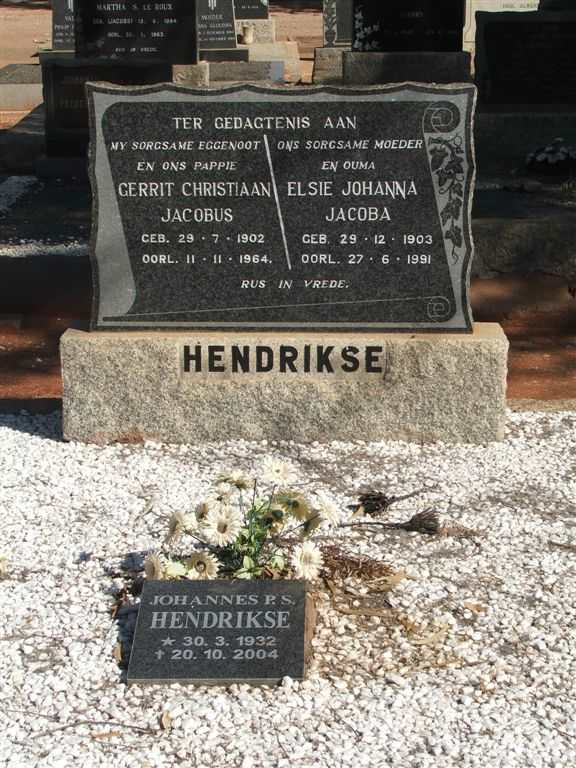 HENDRIKSE Gerrit Christiaan Jacobus 1902-1964 &amp; Elsie Johanna Jacoba 1903-1991 :: HENDRIKSE Johannes P.S. 1932-2004