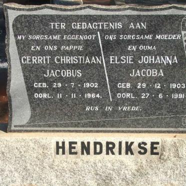 HENDRIKSE Gerrit Christiaan Jacobus 1902-1964 &amp; Elsie Johanna Jacoba 1903-1991