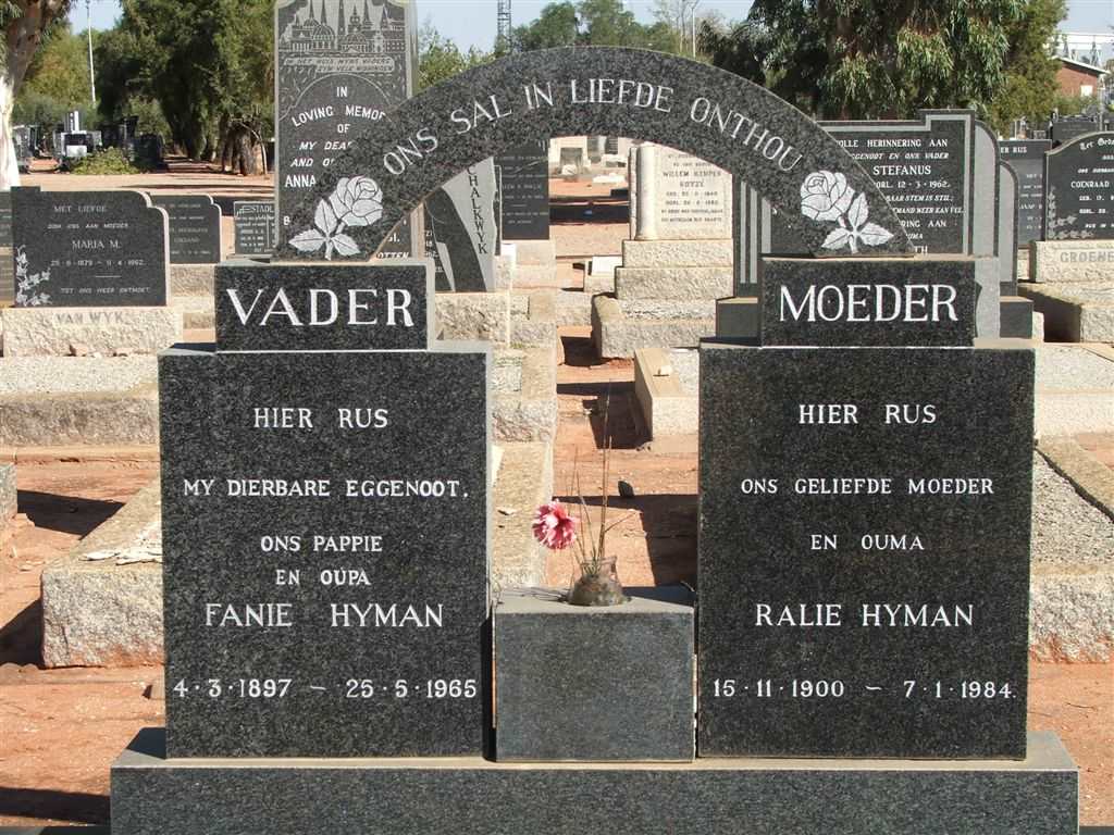 HYMAN Fanie 1897-1965 &amp; Ralie 1900-1984