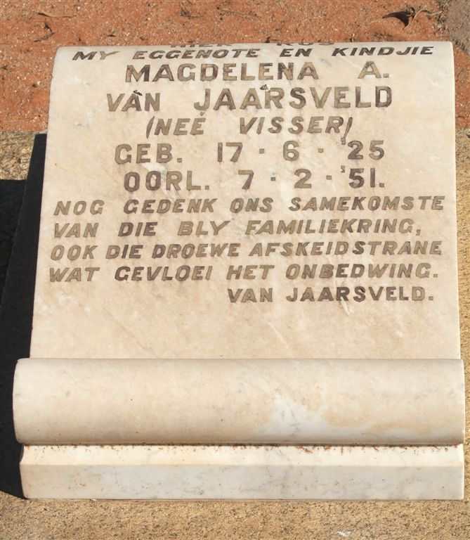 JAARSVELD Magdelena A., van nee VISSER 1925-1951
