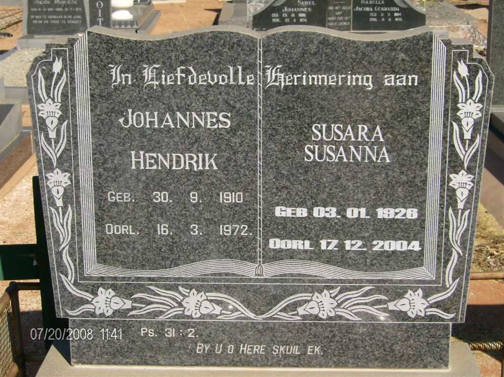 JORDAAN Johannes Hendrik 1910-1972 &amp; Susara Susanna 1926-2004