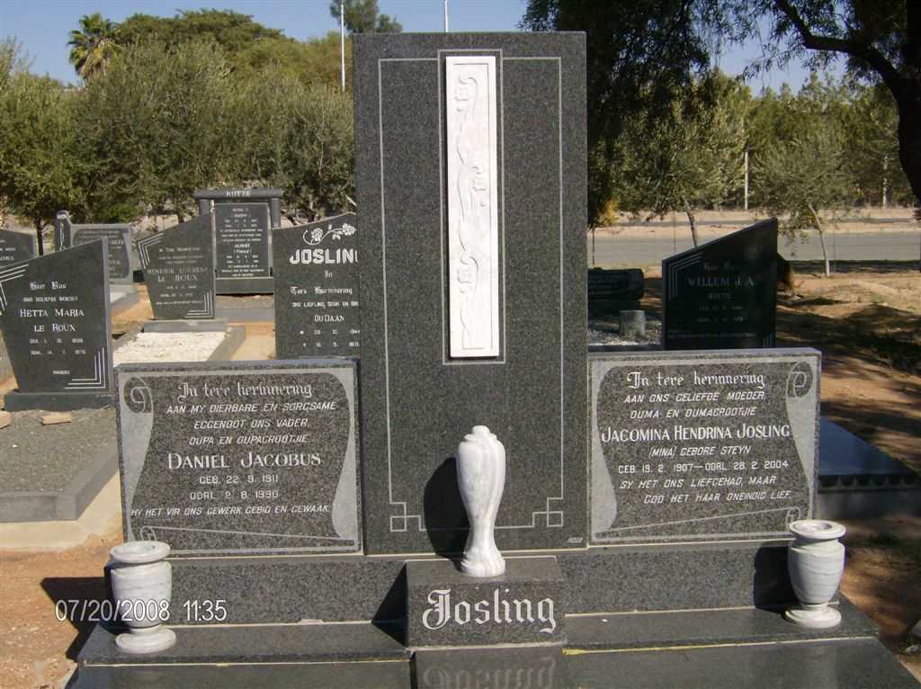 JOSLING Daniel Jacobus 1911-1990 &amp; Jacomina Hendrina STEYN 1907-2004