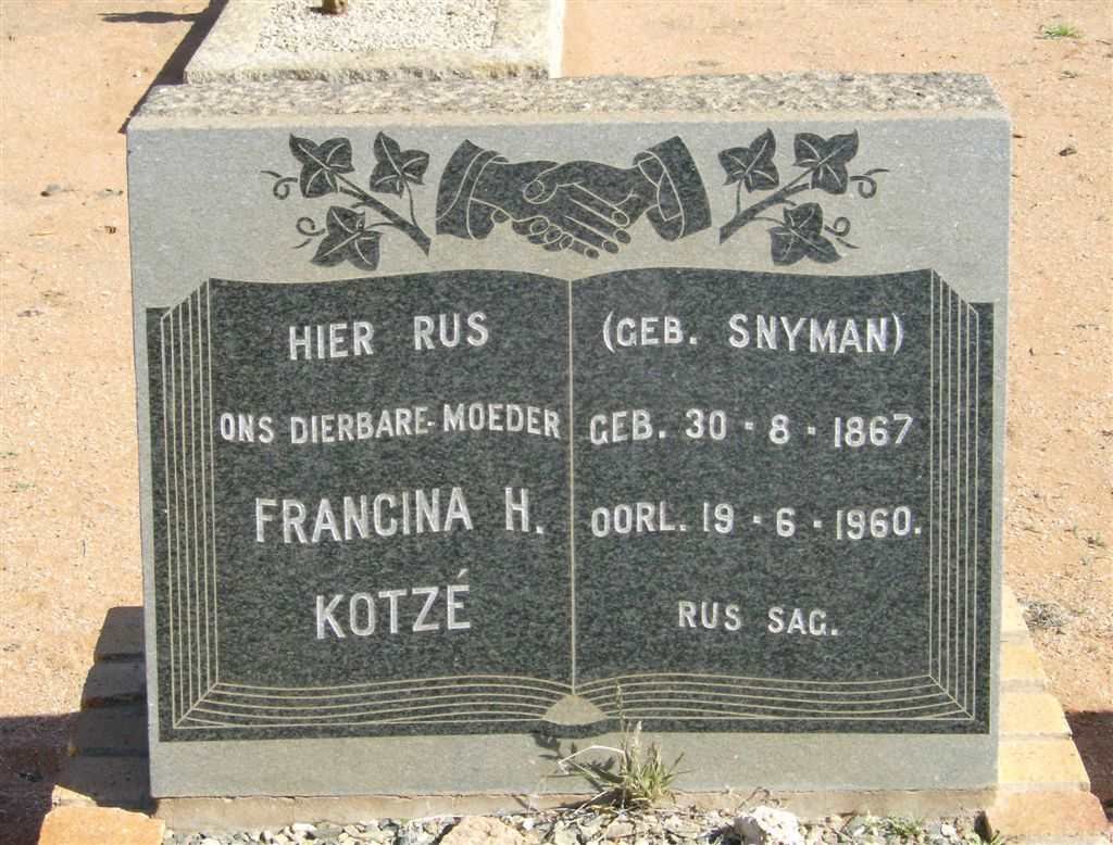 KOTZÉ Francina H. nee SNYMAN 1867-1960