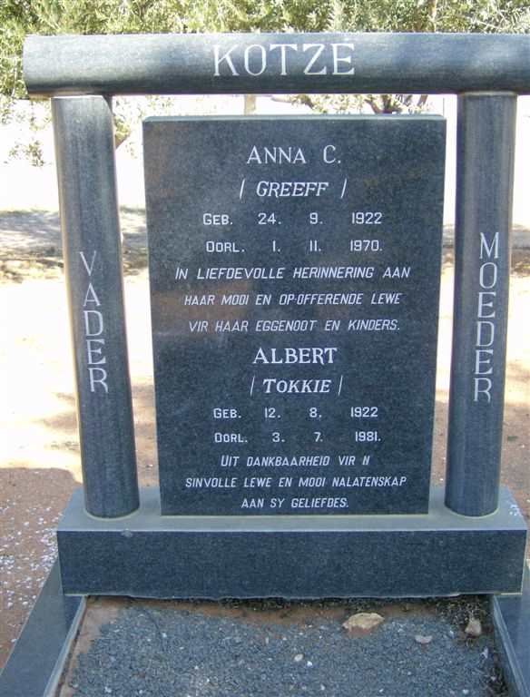KOTZÉ Albert 1922-1981 &amp; Anna C. GREEFF 1922-1970