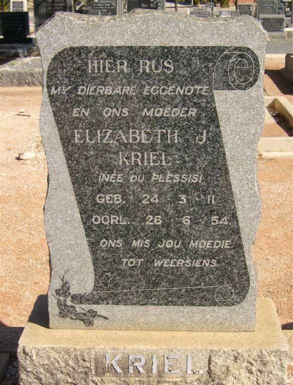 KRIEL Elizabeth J. nee DU PLESSIS 1911-1954