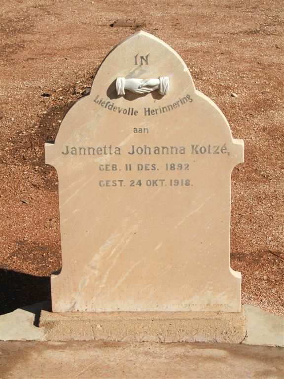 KOTZÉ Jannetta Johanna 1892-1918