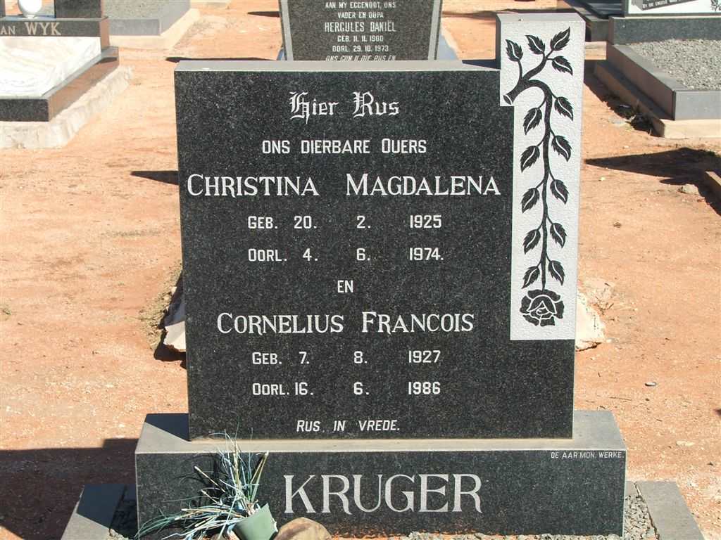 KRUGER Cornelius Francois 1927-1986 &amp; Christina Magdalena 1925-1974