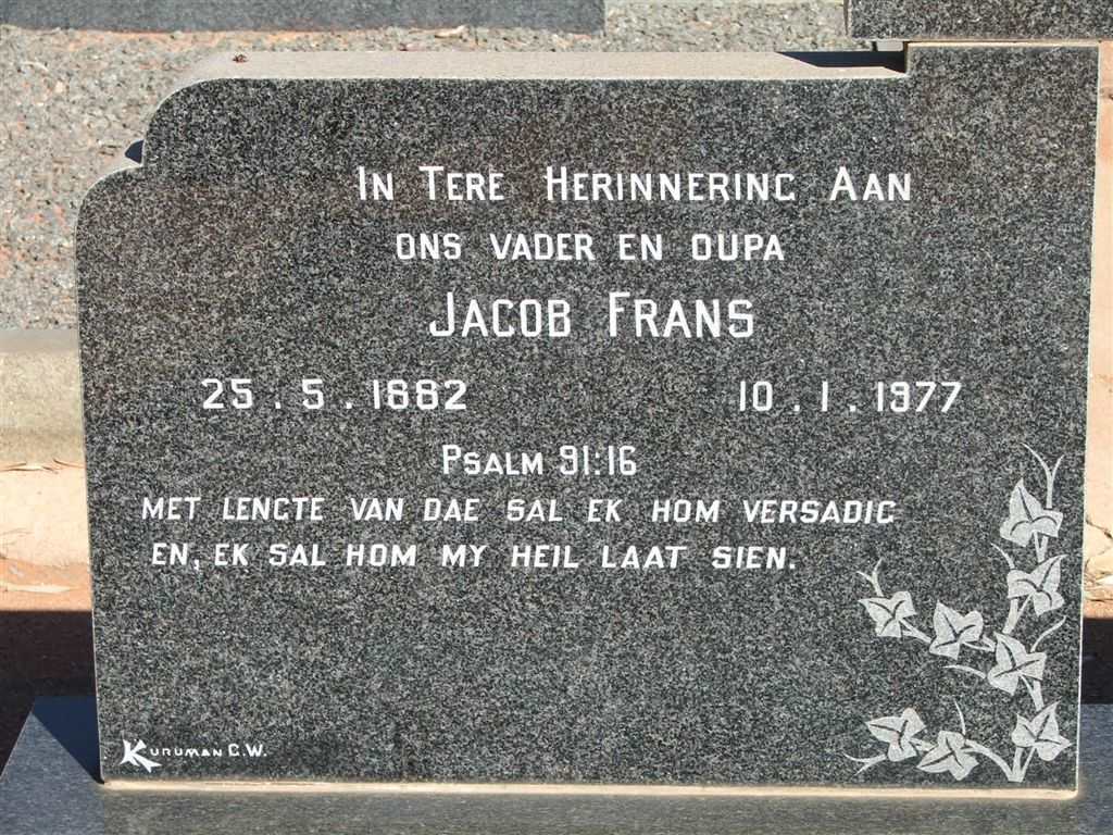 KLERK Jacob Frans, de 1882-1977