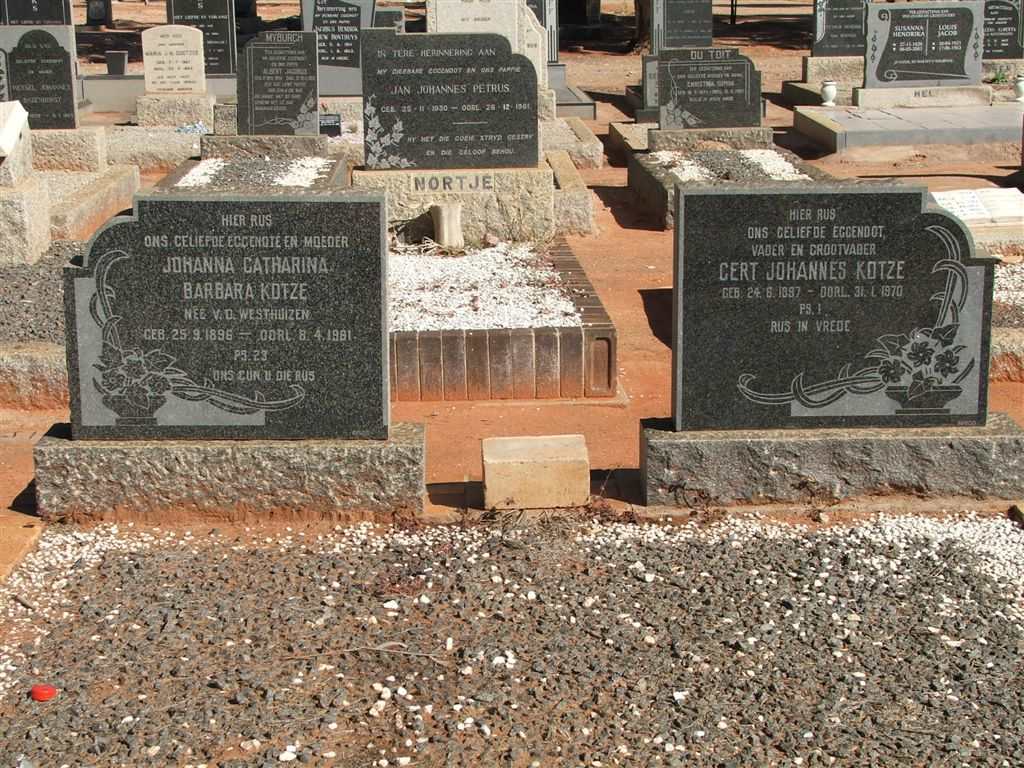 KOTZE Gert Johannes 1897-1970 &amp; Johanna Catharina Barbara V.D. WESTHUIZEN 1896-1961
