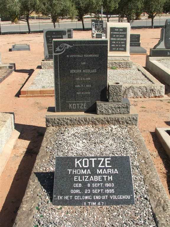 KOTZE Hendrik Nicolaas 1898-1959 &amp; Thoma Maria Elizabeth 1903-1995