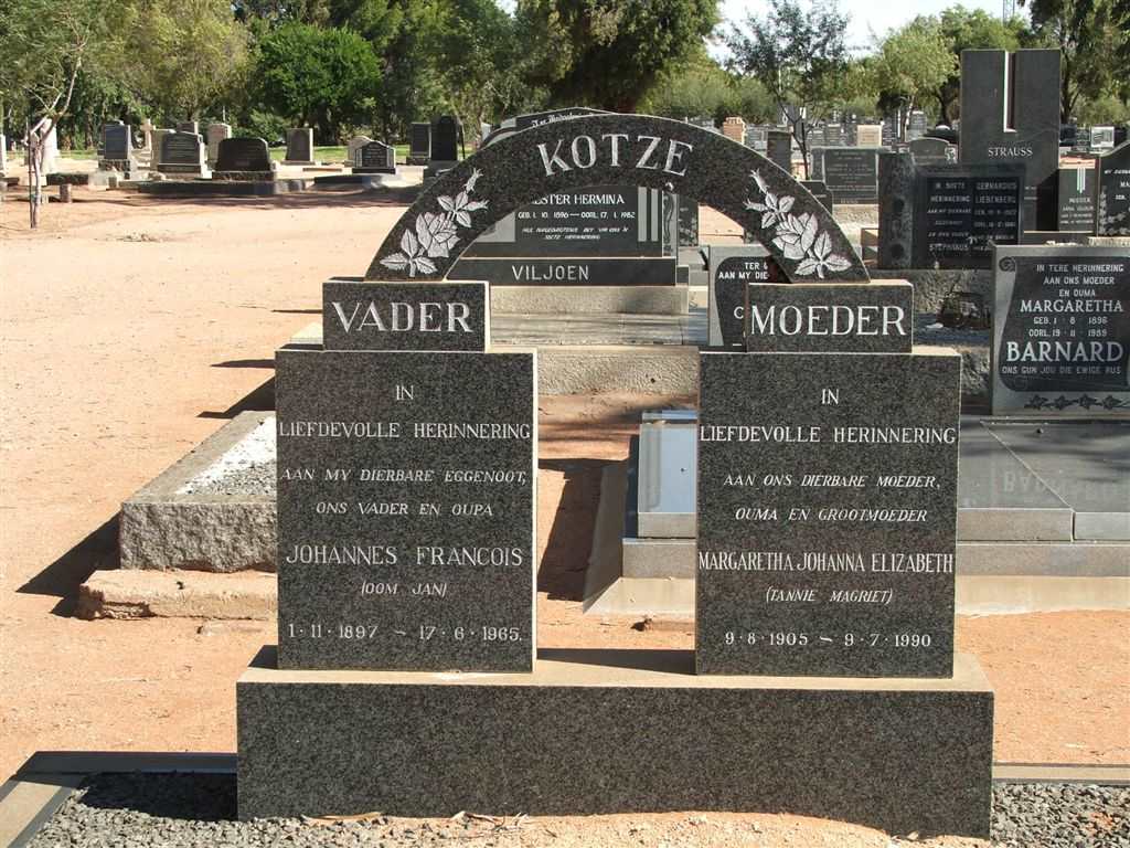 KOTZE Johannes Francois 1897-1965 &amp; Margaretha Johanna Elizabeth 1905-1990