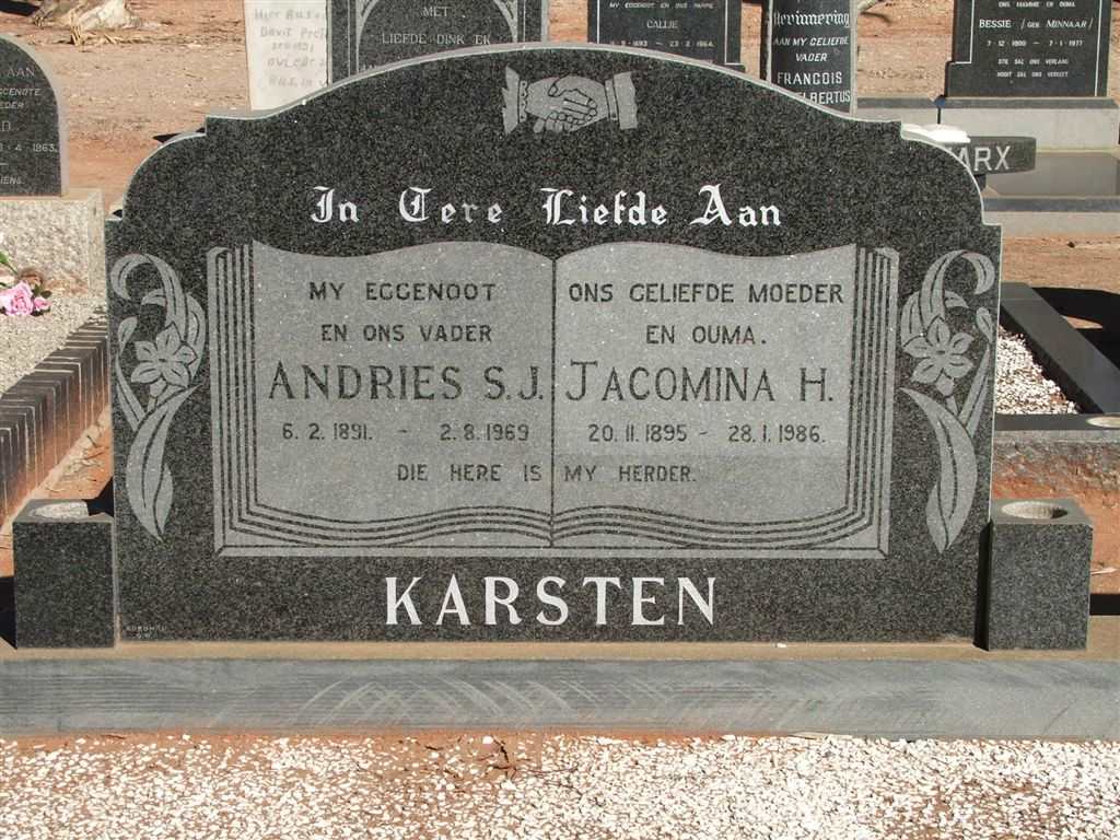 KARSTEN Andries S.J. 1891-1969 &amp; Jacomina H. 1895-1986