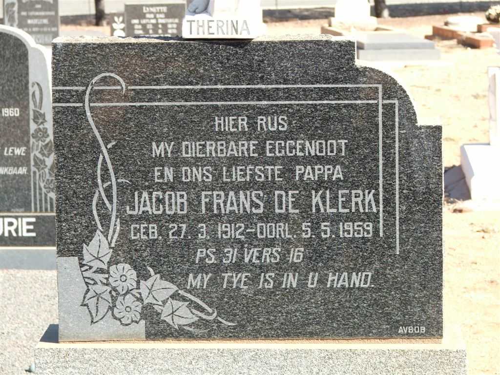 KLERK Jacob Frans, de 1912-1959