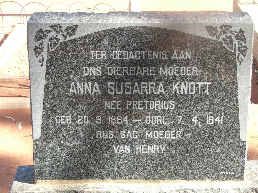 KNOTT Anna Susarra nee PRETORIUS 1884-1941