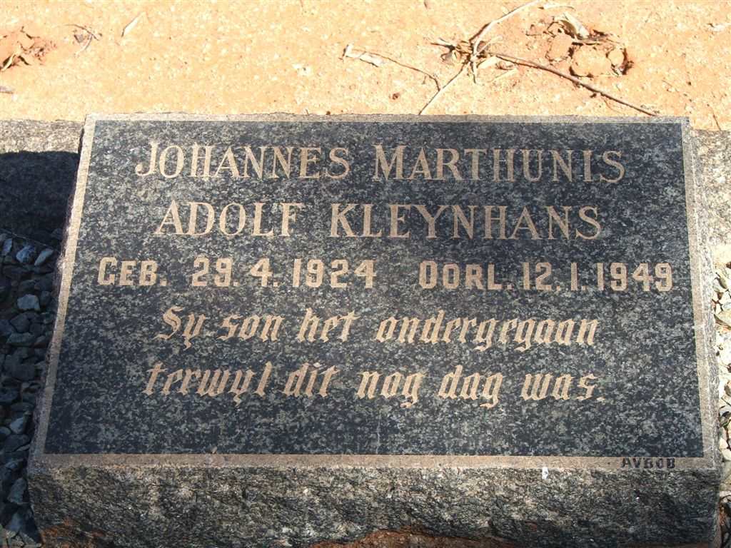 KLEYNHANS Johannes Marthunis Adolf 1924-1949