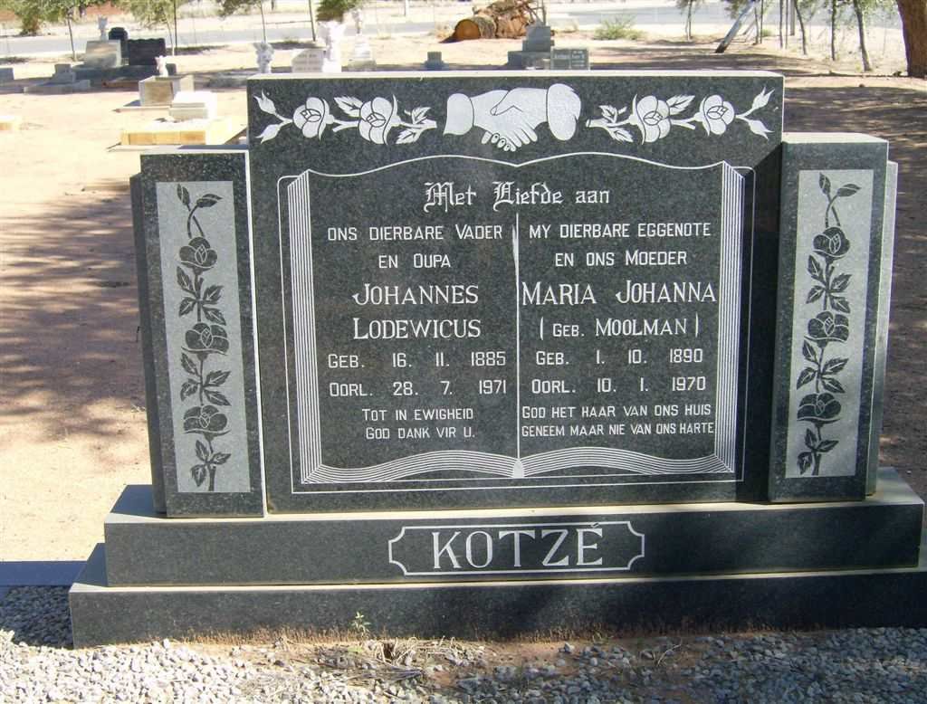 KOTZÉ Johannes Lodewicus 1885-1971 &amp; Maria Johanna MOOLMAN 1890-1970