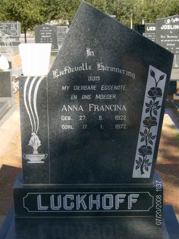 LUCKHOFF Anna Francina 1922-1972