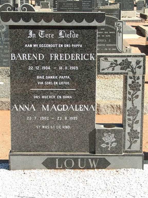 LOUW Barend Frederick 1904-1969 &amp; Anna Magdalena 1902-1995