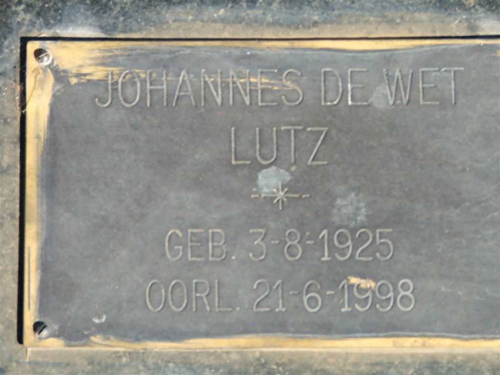 LUTZ Johannes De Wet 1925-1998