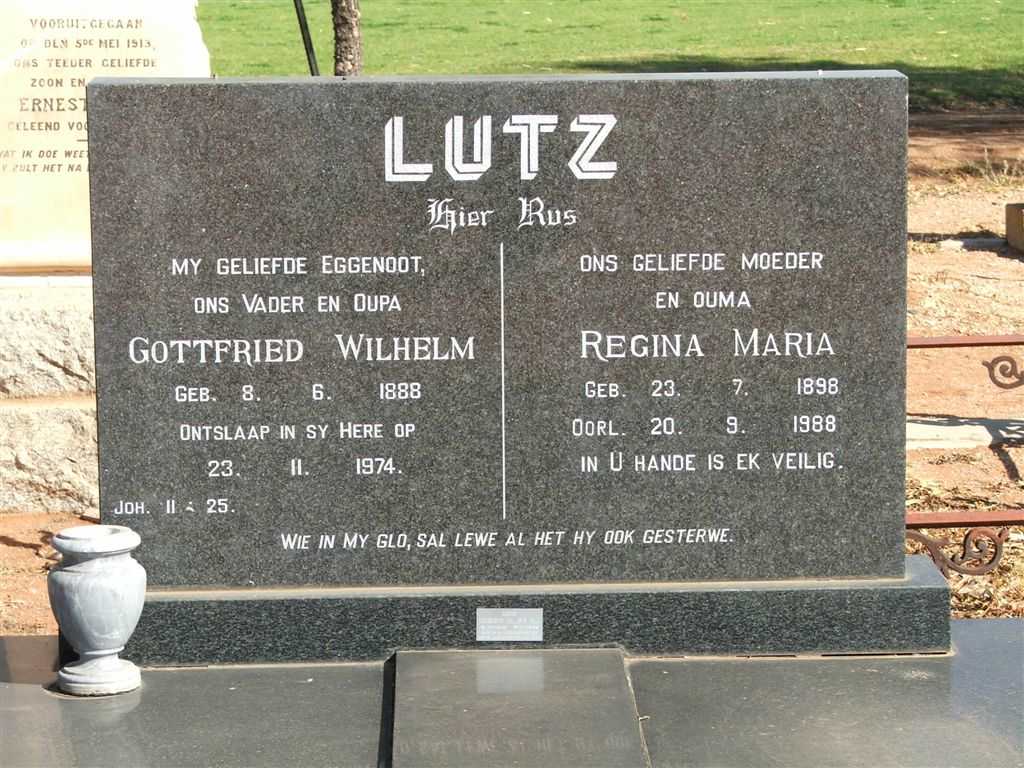LUTZ Gottfried Wilhelm 1888-1974 &amp; Regina Maria 1898-1988