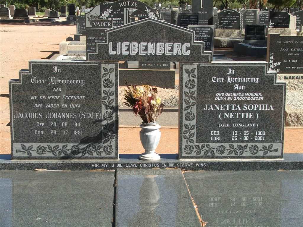 LIEBENBERG Jacobus Johannes 1911-1991 &amp; Janetta Sophia LONGLAND 1909-2001