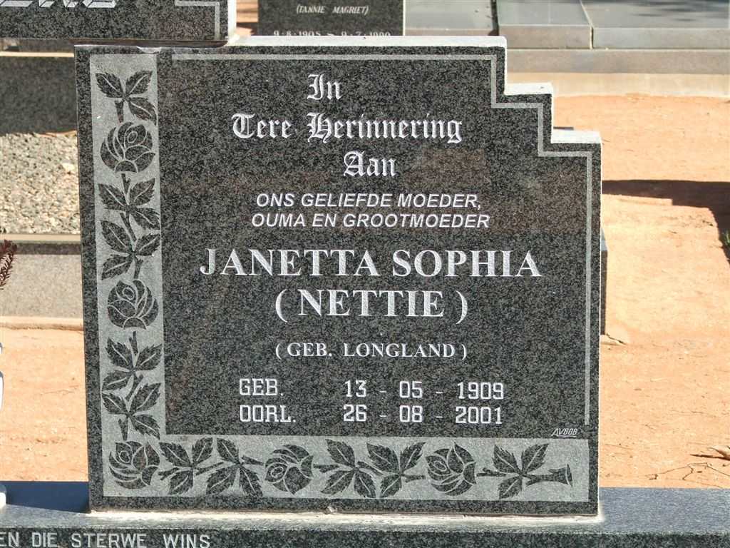 LIEBENBERG Janetta Sophia nee LONGLAND 1909-2001