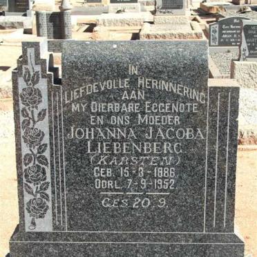 LIEBENBERG Johanna Jacoba nee KARSTEN 1886-1952