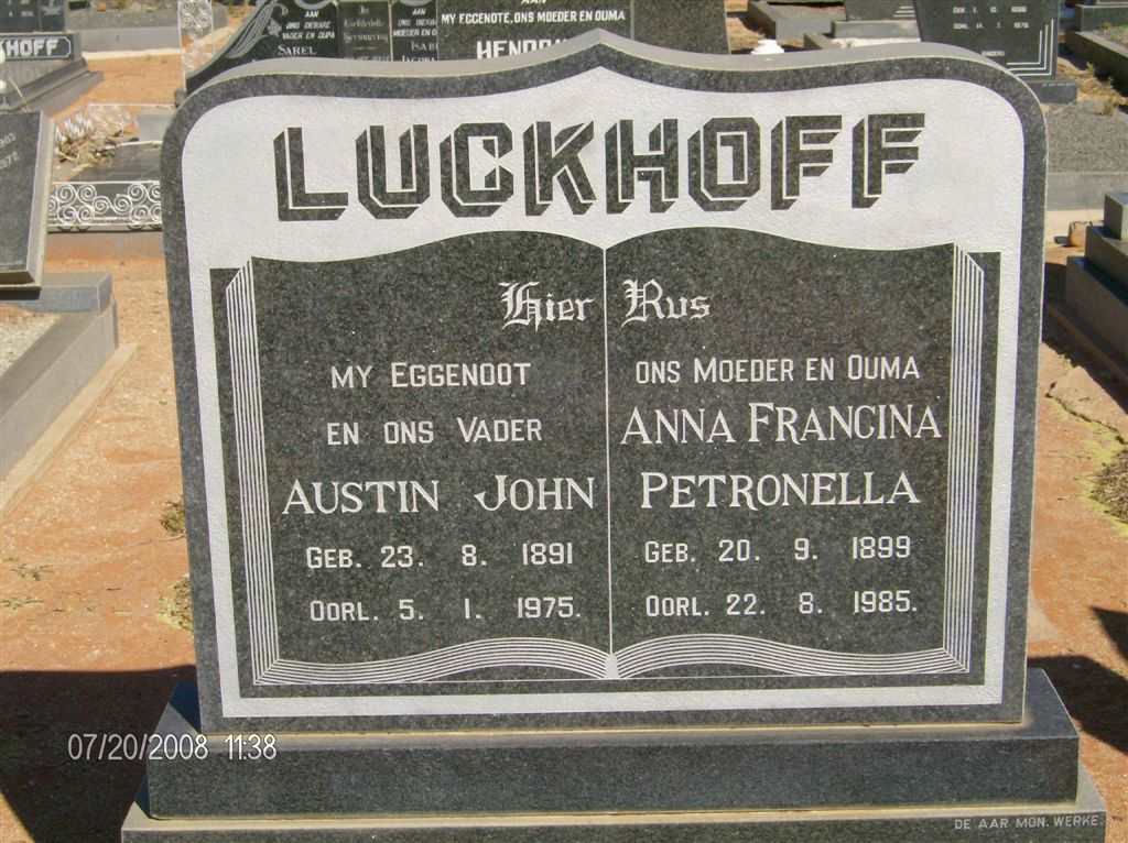 LUCKHOFF Austin John 1891-1975 &amp; Anna Francina Petronella 1899-1985