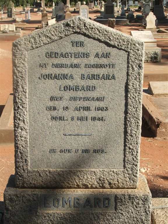 LOMBARD Johanna Barbara nee DIPPENAAR 1903-1941