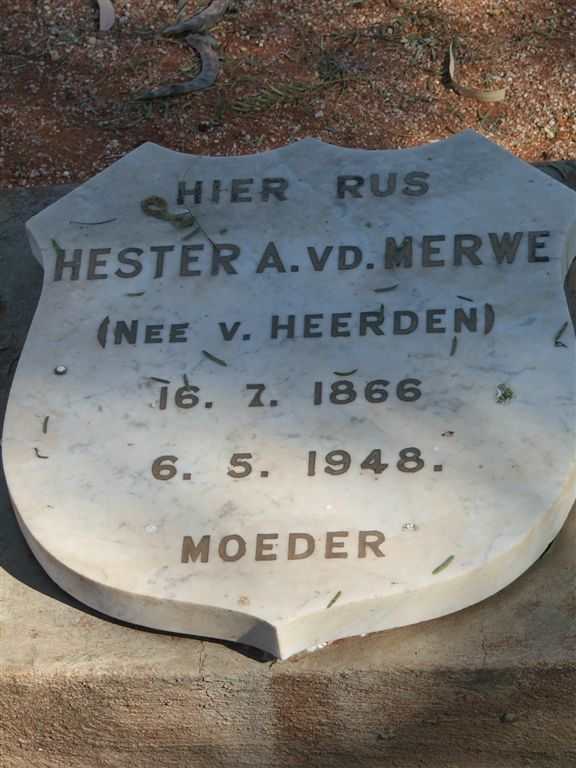 MERWE Hester A., vd. nee v. HEERDEN 1866-1948