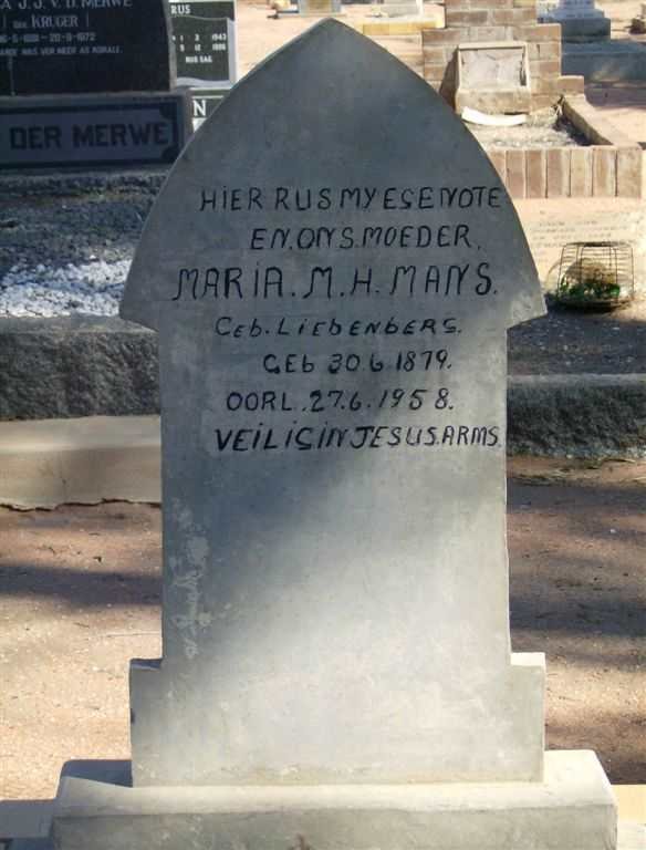 MANS Maria M.H. nee LIEBENBERG 1879-1958