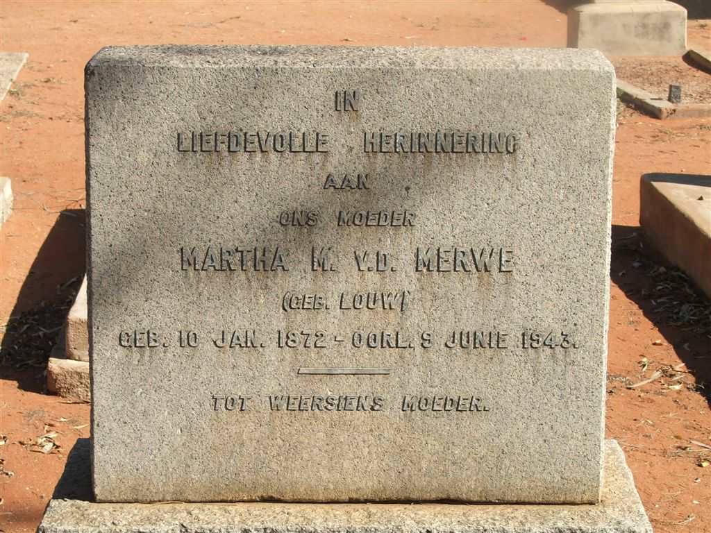 MERWE Martha M., v.d. nee LOUW 1872-1943