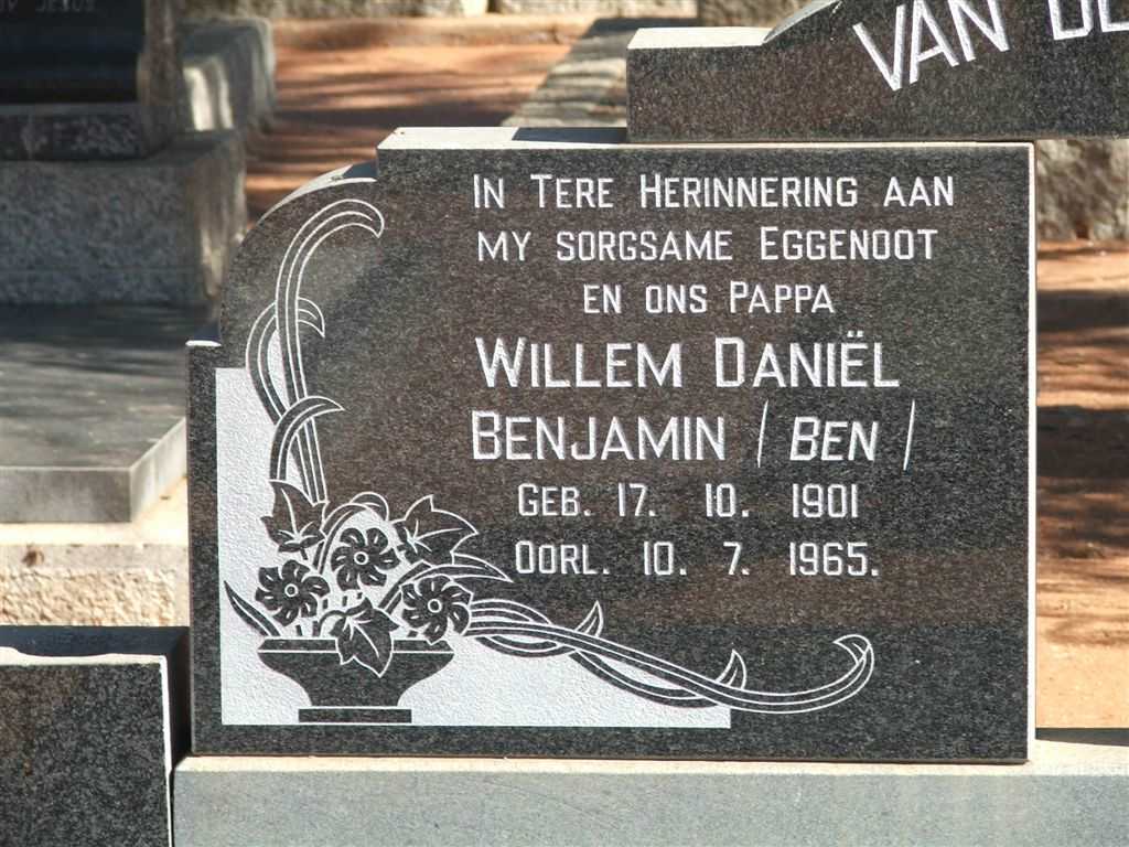 MERWE Willem Daniël Benjamin, van der 1901-1965