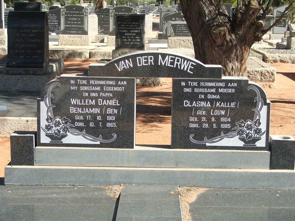 MERWE Willem Daniël Benjamin, van der 1901-1965 &amp; Clasina LOUW 1904-1985