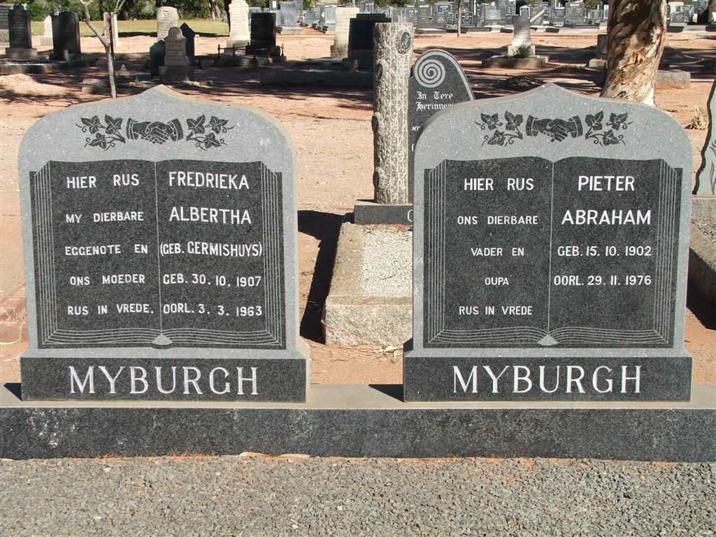 MYBURGH Pieter Abraham 1902-1976 &amp; Fredrieka Albertha GERMISHUYS 1907-1963
