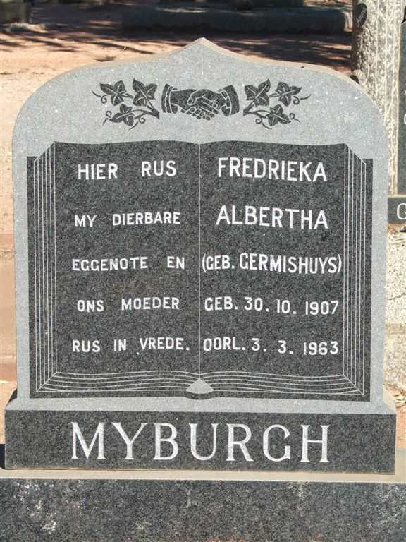 MYBURGH Fredrieka Albertha nee GERMISHUYS 1907-1963
