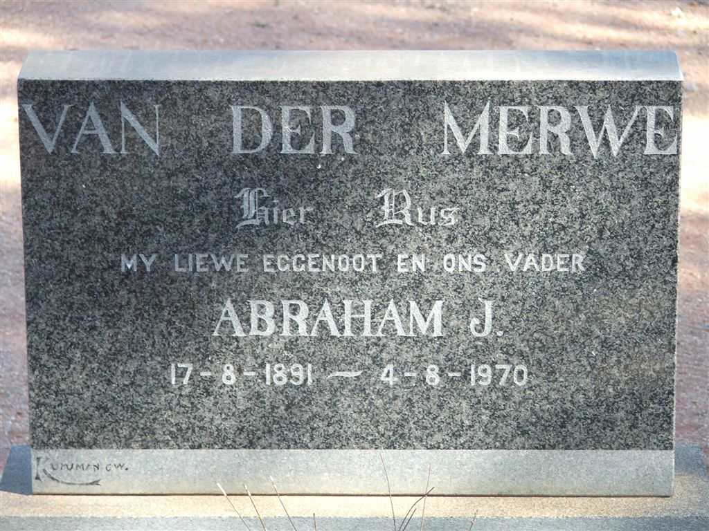MERWE Abraham J., van der 1891-1970