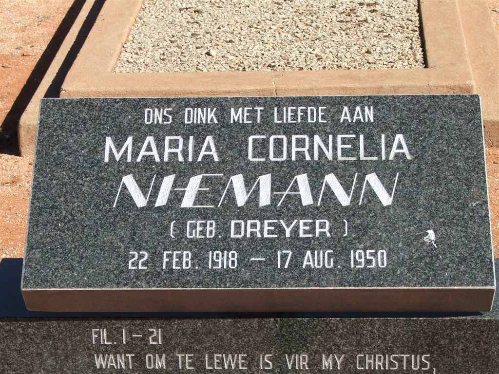 NIEMANN Maria Cornelia nee DREYER 1918-1950