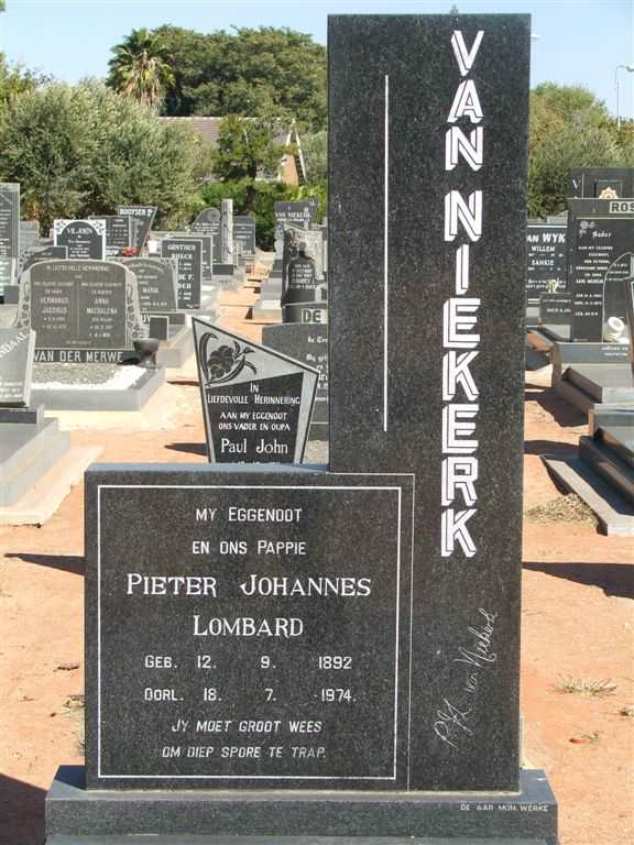 NIEKERK Pieter Johannes Lombard, van 1892-1974