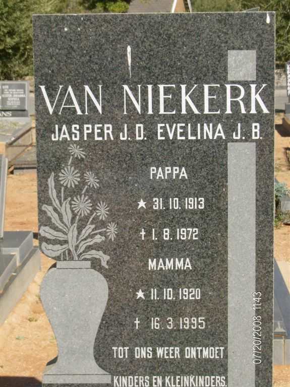 NIEKERK Jasper J.D., van 1913-1972 &amp; Evelina J.B. 1920-1995