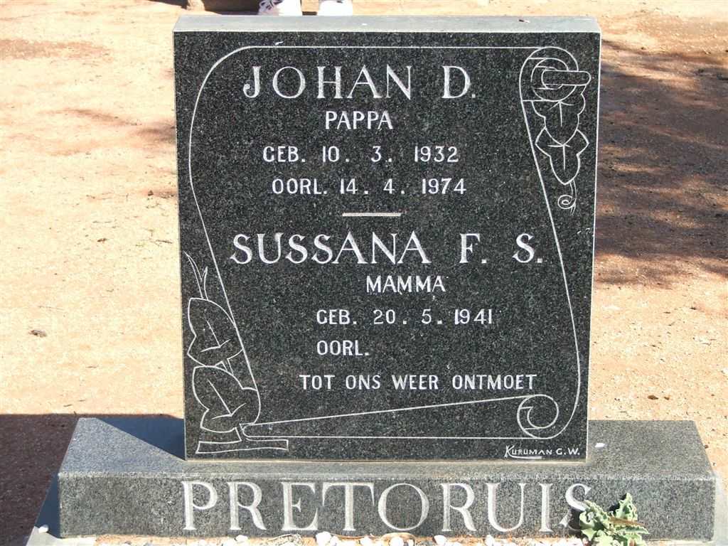 PRETORIUS Johan D. 1932-1974 &amp; Sussana F.S. 1941-