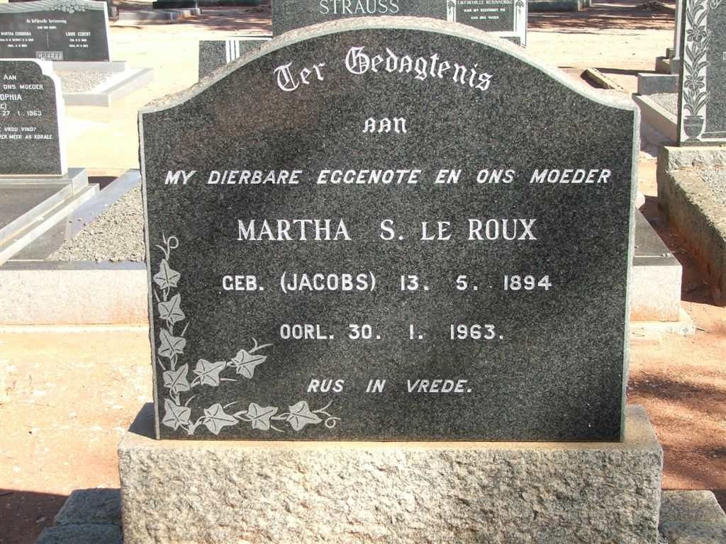 ROUX Martha S., le nee JACOBS 1894-1963