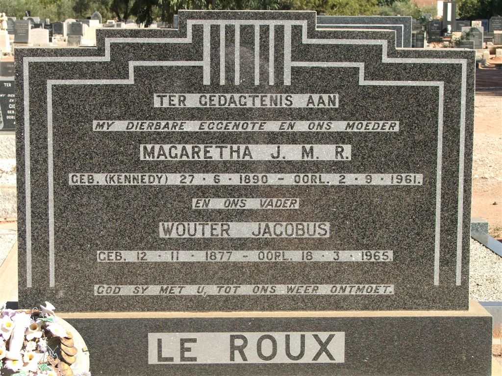 ROUX Wouter Jacobus, le 1877-1965 &amp; Magaretha J.M.R. nee KENNEDY 1890-1961