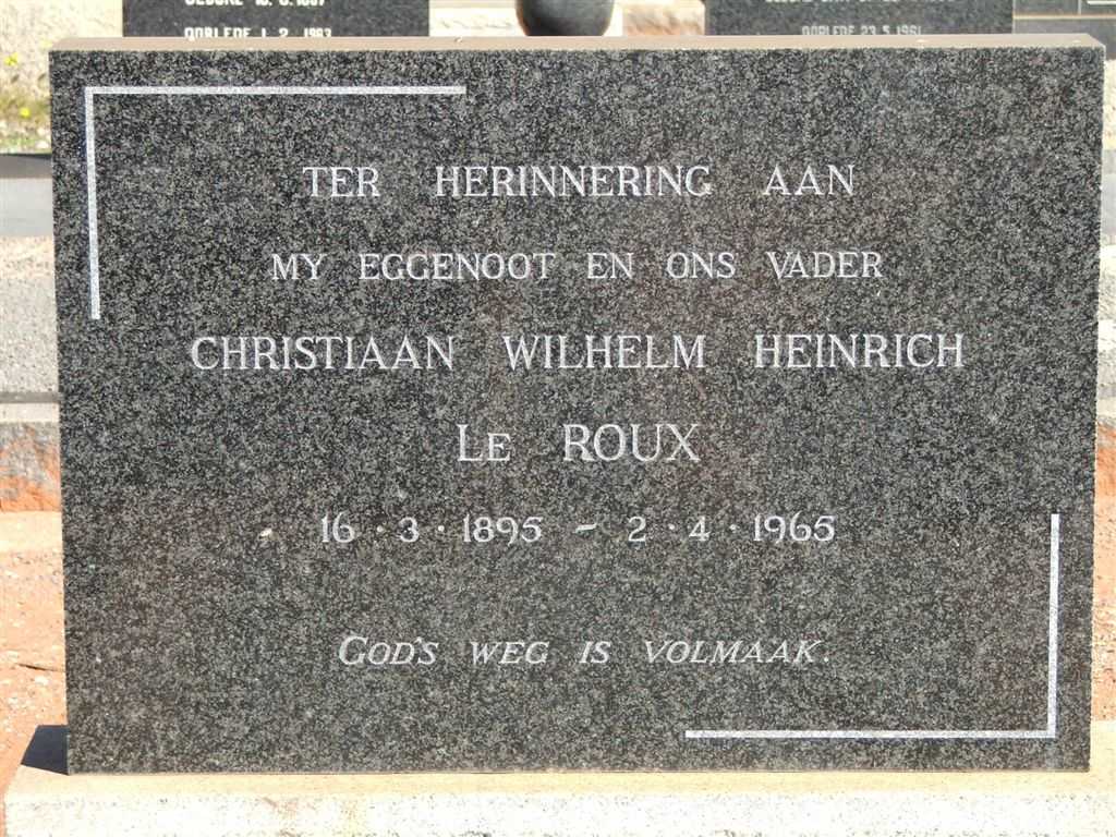 ROUX Christiaan Wilhelm Heinrich, le 1895-1965