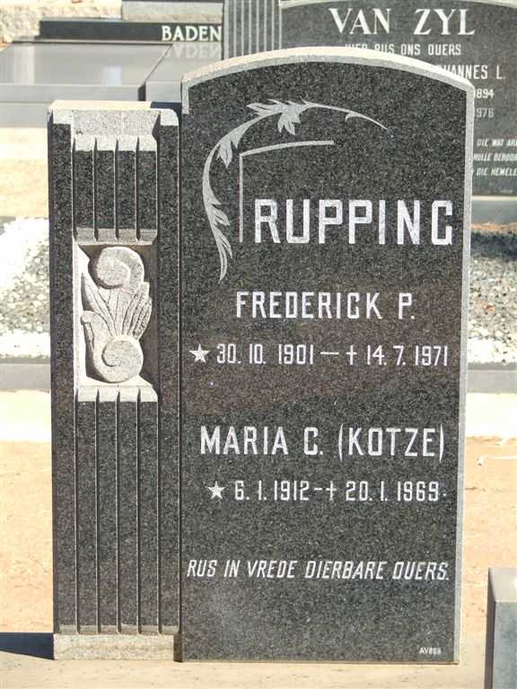 RUPPING Frederick P. 1901-1971 &amp; Maria C. KOTZE 1912-1969